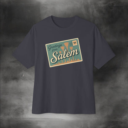 Salem Greeting Unisex Oversized Tee, Vintage Style T-Shirt, Relaxed Fit Shirt, Travel Souvenir Tee, Casual Wardrobe Staple, Gift Idea