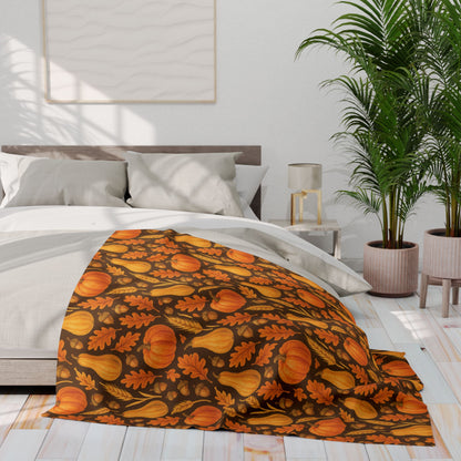 Cozy Autumn Fleece Blanket - Pumpkin and Gourd Design, Fall Decor, Halloween Gift, Warm Throw, Seasonal Home Accessory, Thanksgiving