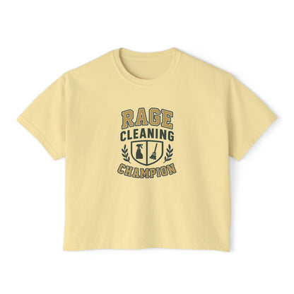 Rage Cleaning Champion Women's Boxy Tee, Fun T-Shirt Gift, Cleaning Motivation Top, Casual Wear, Relaxed Fit Tee
