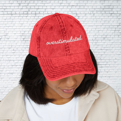 Vintage Embroidered Cap - Overstimulated, Trendy Hat, Casual Wear, Gift for Her, Adjustable Baseball Cap