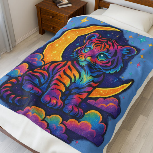 Whimsical Tiger Plush Blanket - Cozy Throw for Kids, Nursery Decor, Gift for Animal Lovers, Sleepovers, and Birthday Celebrations