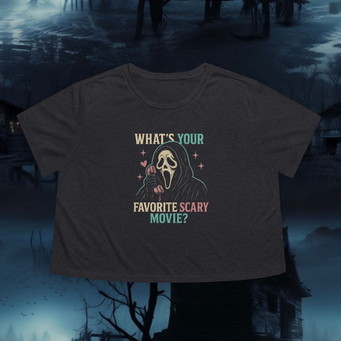Halloween Scary Movie Tee, Women's Cropped T-Shirt, Spooky Movie Lover Gift, Fall Fashion, Halloween Party Apparel