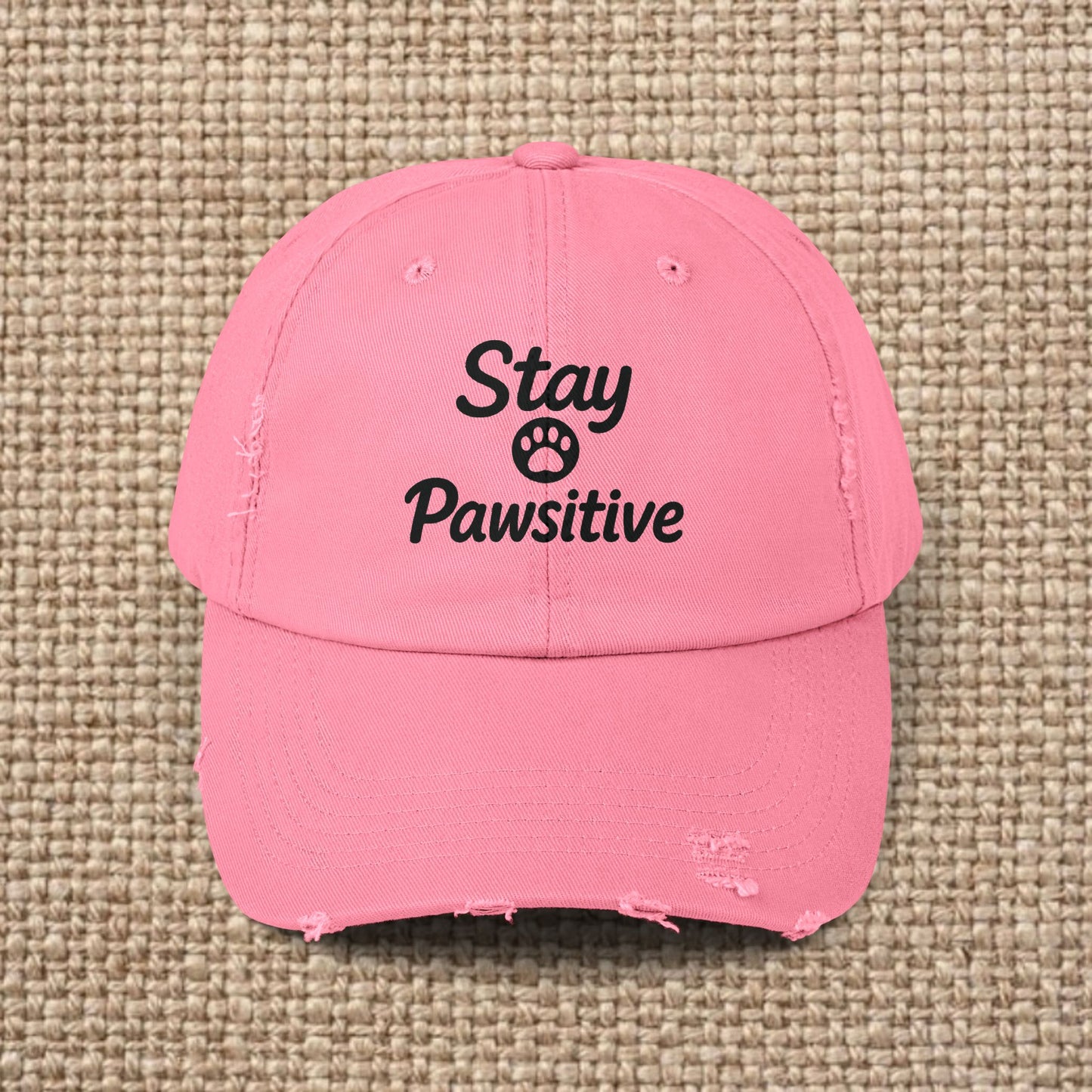 Unisex Distressed Cap with 'Stay Pawsitive' Message