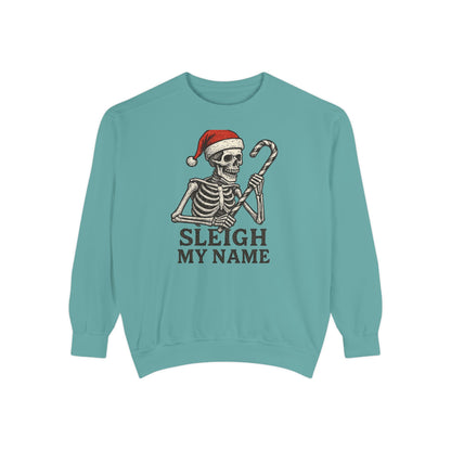 Skeleton Christmas Sweatshirt, Holiday Gift, Unisex Hoodie, Funny Xmas Apparel, Cozy Winter Wear, Sleigh My Name Design