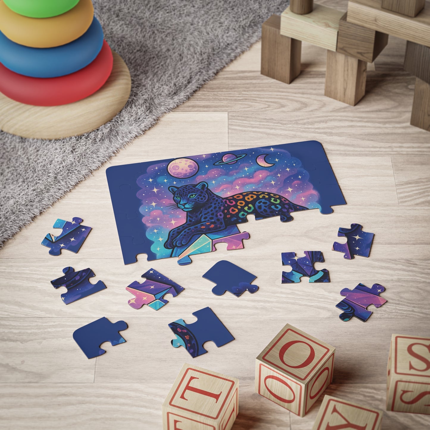Colorful Cosmic Leopard Puzzle for Kids, 30-Piece, Fun Activities, Educational Games, Family Bonding, Suitable for Birthdays