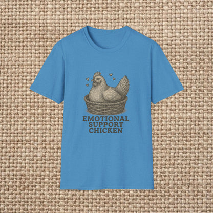 Emotional Support Chicken T-Shirt, Funny Chicken Tee, Farm Animal Gift, Quirky Humor Shirt, Cute Casual Wear, Unisex Apparel