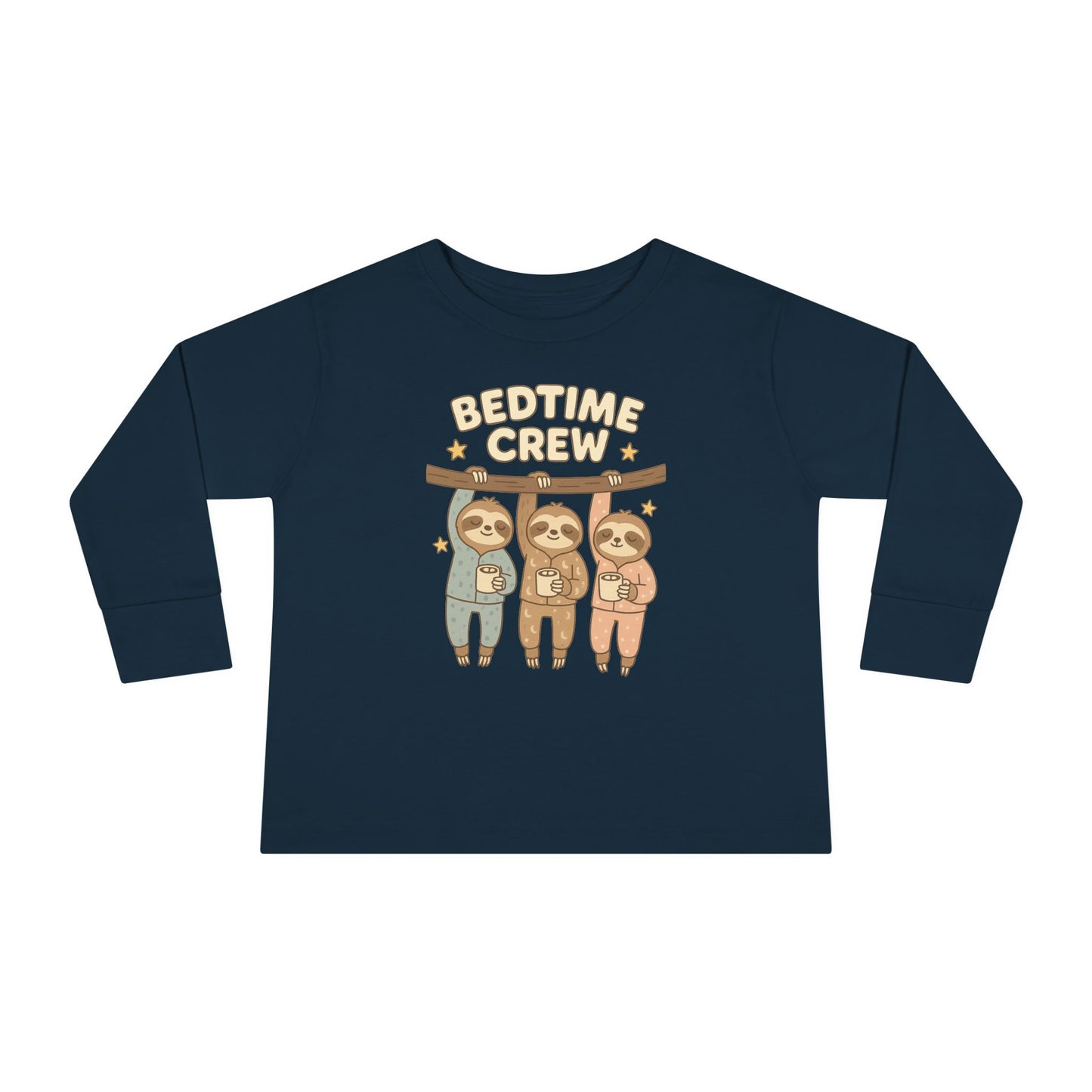 Sloth Bedtime Crew Toddler Long Sleeve Tee, Cute Kids Shirt, Baby Shower Gift, Toddler Pajama Top, Cozy Playtime Clothes
