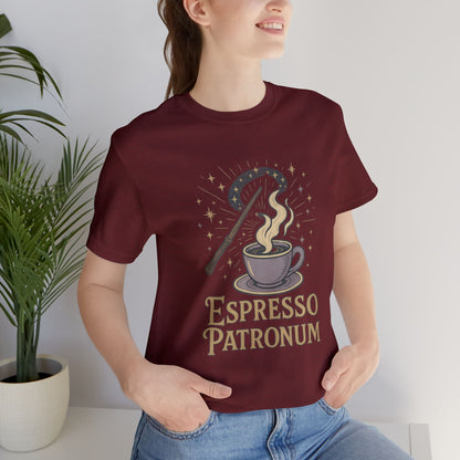 Espresso Patronum T-Shirt - Magical Coffee Tee, Gift for Coffee Lovers, Unisex Wizarding Apparel, Perfect for Casual Wear and Events