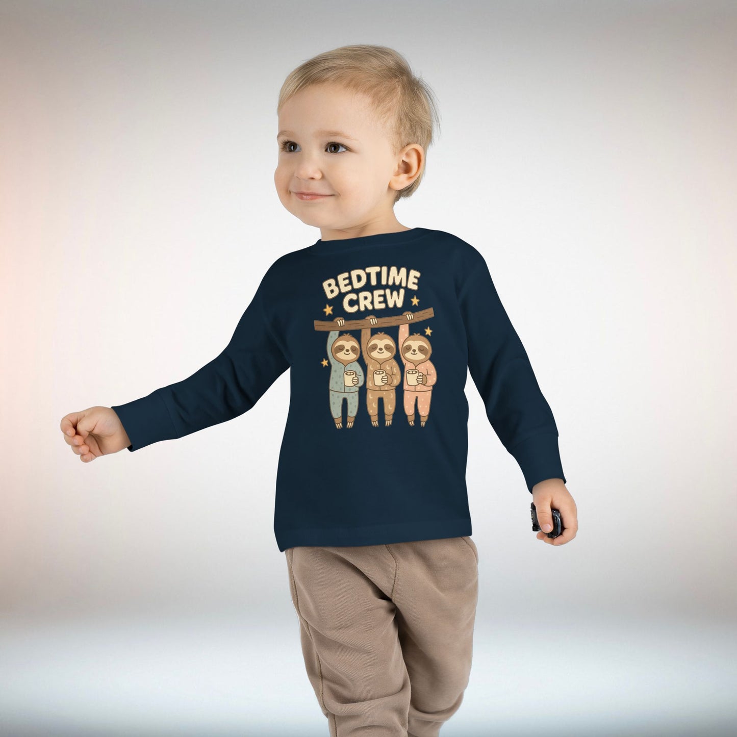 Sloth Bedtime Crew Toddler Long Sleeve Tee, Cute Kids Shirt, Baby Shower Gift, Toddler Pajama Top, Cozy Playtime Clothes