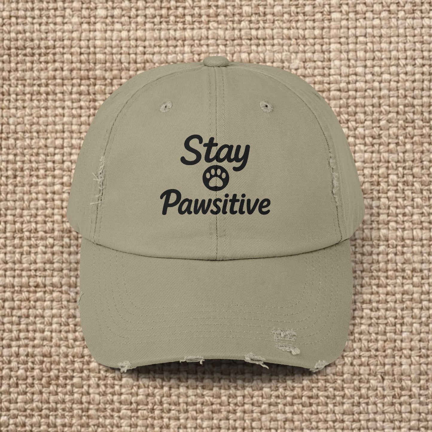 Unisex Distressed Cap with 'Stay Pawsitive' Message