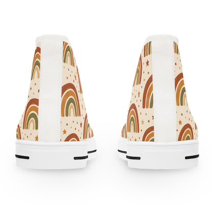 Boho Rainbow High Top Sneakers, Trendy Canvas Shoes, Comfortable Casual Footwear, Gifts for Her, Summer Style