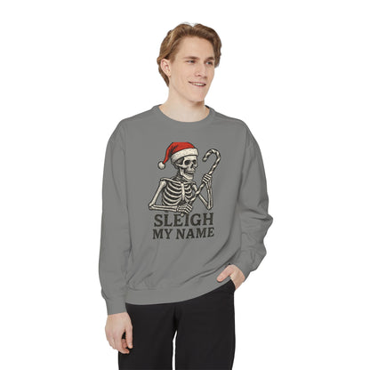 Skeleton Christmas Sweatshirt, Holiday Gift, Unisex Hoodie, Funny Xmas Apparel, Cozy Winter Wear, Sleigh My Name Design