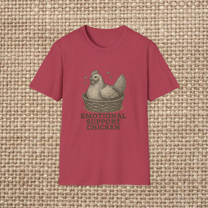 Emotional Support Chicken T-Shirt, Funny Chicken Tee, Farm Animal Gift, Quirky Humor Shirt, Cute Casual Wear, Unisex Apparel