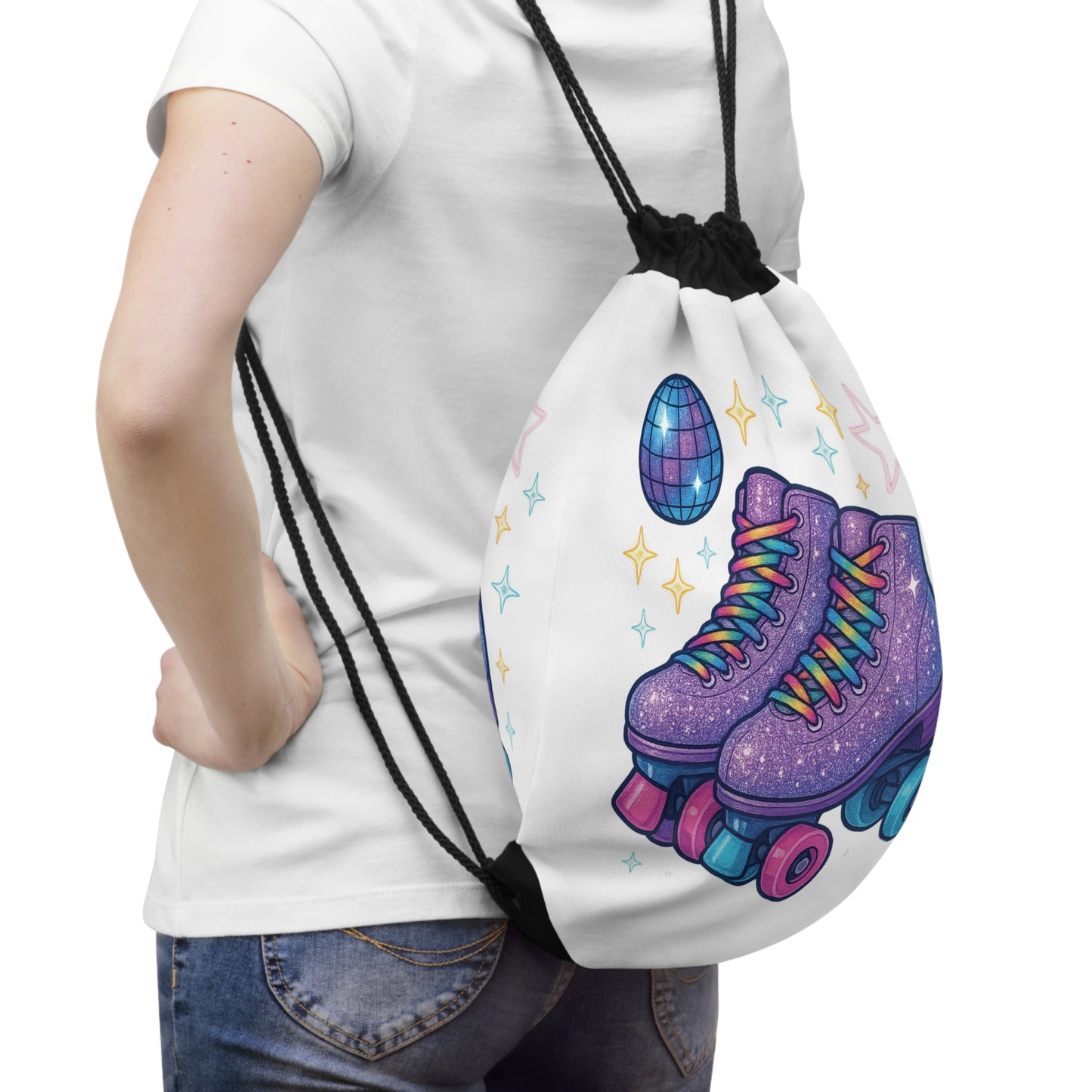 Retro Roller Skates Drawstring Bag - Fun Gym Tote, Sports Bag, Dance Class Essentials, Festival Gear, Unique Gift Idea