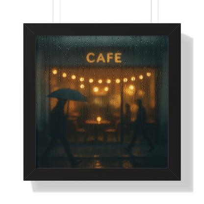 Cozy Café Framed Poster, Wall Art for Home Decor, Café Print, Rainy Day Art, Coffee Lover Gift